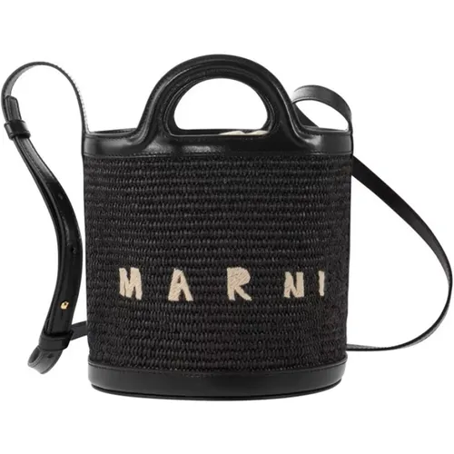 Tropicalia - Raffia and calfskin bucket bag , female, Sizes: ONE SIZE - Marni - Modalova