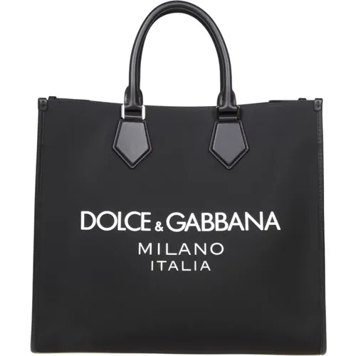 Schwarze Stoff-Einkaufstasche mit Gummi-Logo - Dolce & Gabbana - Modalova