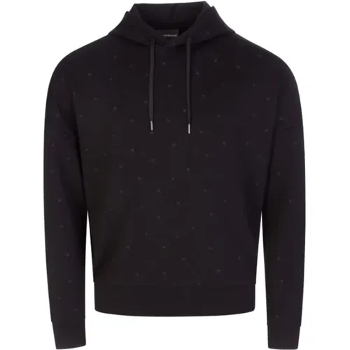 Men`s Double Jersey Hoodie with Micro Eagle Print , male, Sizes: M, L - Emporio Armani - Modalova