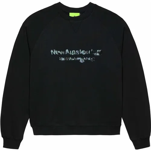 Aquarelle Logo Sweatshirt Schwarz Baumwolle Herren , Herren, Größe: L - New Amsterdam Surf Association - Modalova