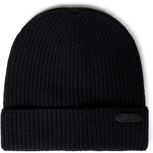 Schwarze Woll-Rippstrick-Beanie-Mütze - Brioni - Modalova