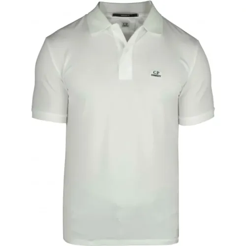Weißes Polo-Shirt mit gesticktem Logo,Polo-Shirt mit ikonischem Logo-Patch - C.P. Company - Modalova