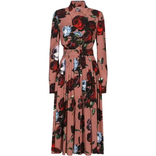 Floral Print Silk Dress , female, Sizes: M - Dolce & Gabbana - Modalova