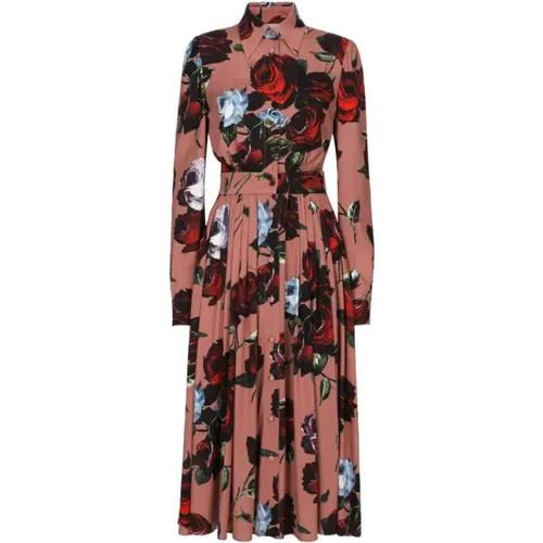 Floral Print Silk Dress , female, Sizes: S, M - Dolce & Gabbana - Modalova