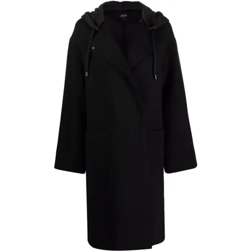 Hooded Coat with Drawstring and Logo Print , female, Sizes: S - Emporio Armani - Modalova