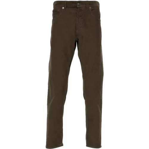 Khaki Corduroy Slim-fit Hose , Herren, Größe: W32 - Dondup - Modalova