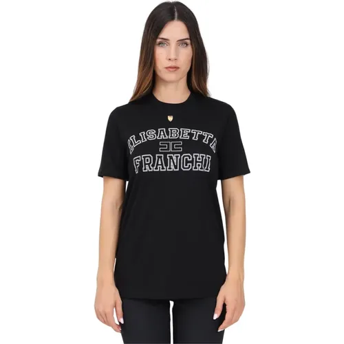 Schwarzes College-Logo-T-Shirt - Elisabetta Franchi - Modalova