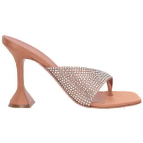 Crystal Embellished Nude Satin Sandals , female, Sizes: 4 1/2 UK, 3 1/2 UK, 8 UK, 6 UK - Amina Muaddi - Modalova