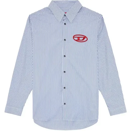 Striped Cotton Shirt with Logo , male, Sizes: L, XL, S - Diesel - Modalova