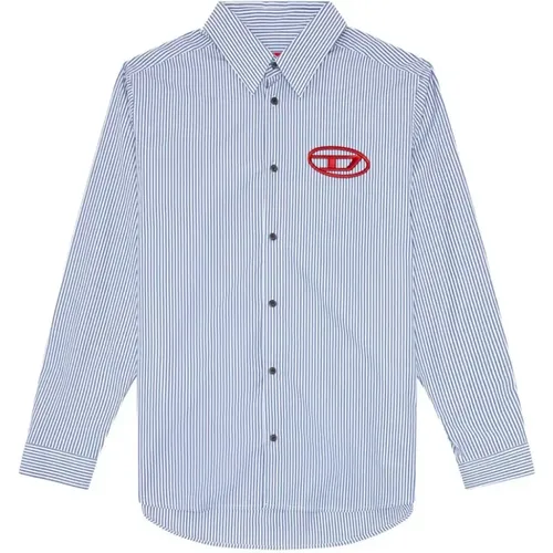 Striped Cotton Shirt with Logo , male, Sizes: M, L, XL, S - Diesel - Modalova
