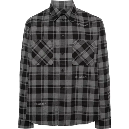 Check Flannel Logo Embroidered Shirt , male, Sizes: S, L, M - Off White - Modalova