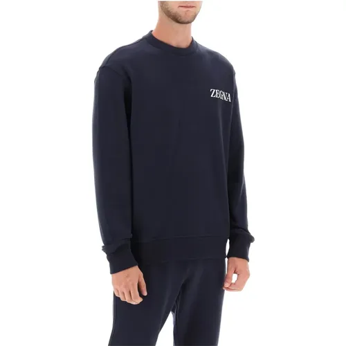 Sweatshirt mit Rundhalsausschnitt und beflocktem Logo , Herren, Größe: M - Ermenegildo Zegna - Modalova