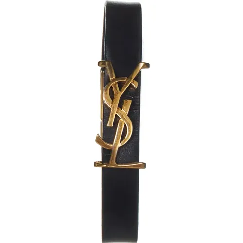 Schwarzes YSL Charm Lederarmband - Saint Laurent - Modalova