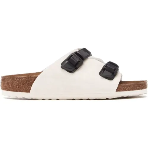 Weiße Wildleder Flache Sandalen , Herren, Größe: 41 EU - Birkenstock - Modalova