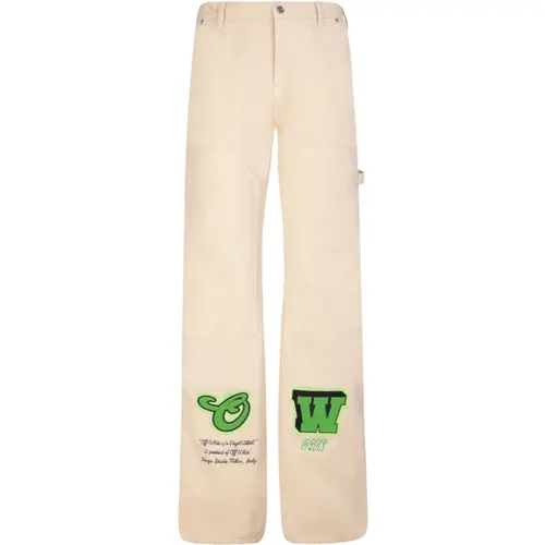 Off , Carpenter-Style Denim Pants , male, Sizes: W30 - Off White - Modalova