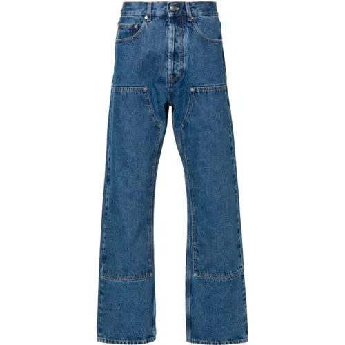 Blaue Denim Jeans mit Kontrastnähten und Patch-Detail , Herren, Größe: W32 - Palm Angels - Modalova