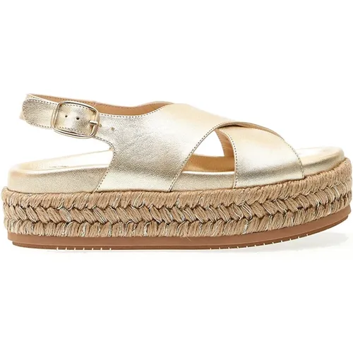 Golden Wedge Sandals Crossed Metallic Leather , female, Sizes: 7 UK - Paloma Barceló - Modalova