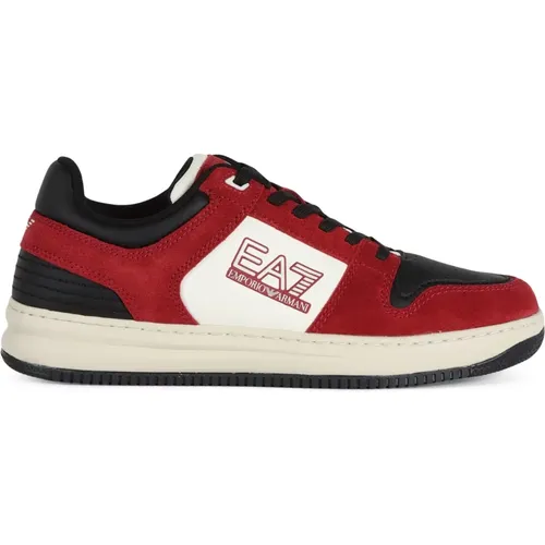 Leather Sneakers with Logo Print , male, Sizes: 9 UK, 6 1/2 UK, 8 UK, 7 1/2 UK, 10 UK, 7 UK, 8 1/2 UK - Emporio Armani EA7 - Modalova