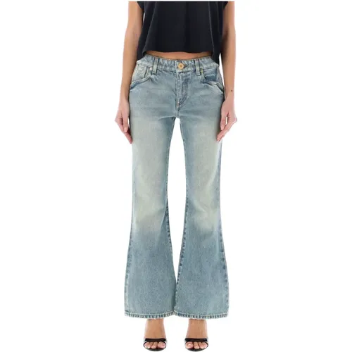 Hellblaue Western Bootcut Denim Jeans , Damen, Größe: S - Balmain - Modalova