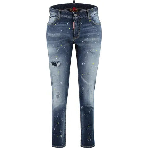 Stonewashed Denim Jeans mit Rhinestones , Damen, Größe: S - Dsquared2 - Modalova