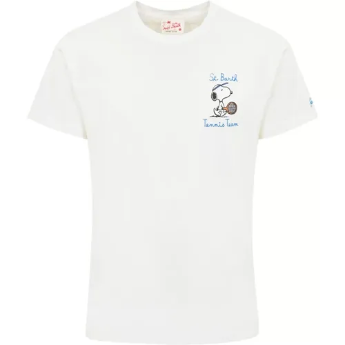 Snoopy Herz besticktes Baumwoll-T-Shirt , Herren, Größe: S - MC2 Saint Barth - Modalova