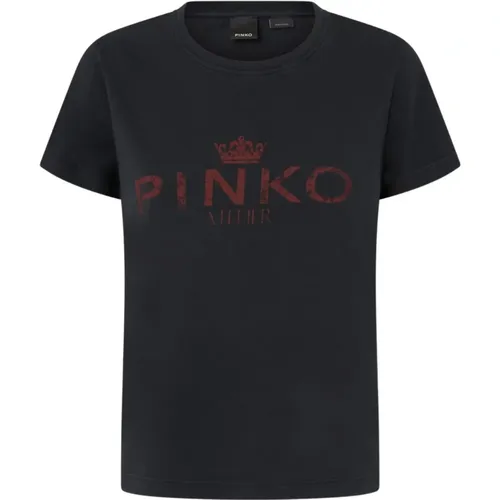 Baumwoll-T-Shirt mit Atelier-Druck , Damen, Größe: S - pinko - Modalova