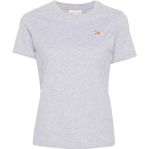 Graue T-Shirts und Polos mit Fox Patch,T-Shirts - Maison Kitsuné - Modalova