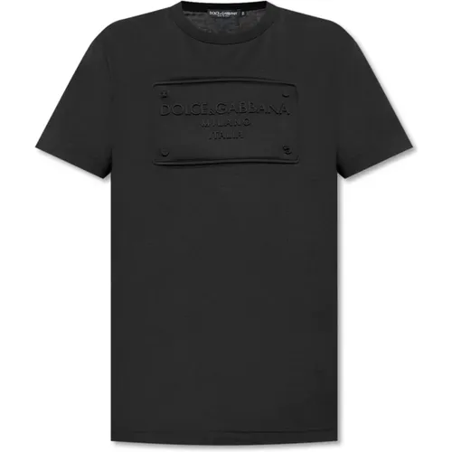 Schwarzes T-Shirt mit erhöhtem Logo - Dolce & Gabbana - Modalova
