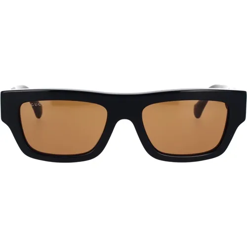 Rectangular Sunglasses with Bold Acetate Frame and Elegant GG Logo Arms , male, Sizes: 55 MM - Gucci - Modalova