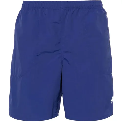 Blaue Logo Print Elastische Shorts , Herren, Größe: S - Stüssy - Modalova