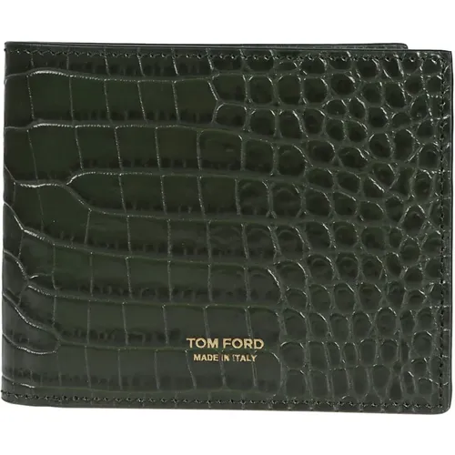 Grüne Alligator Klassische Bifold Brieftasche , Herren, Größe: ONE Size - Tom Ford - Modalova