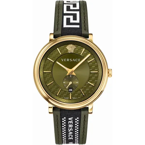 V Circle Leather Watch Gold Multicolor , male, Sizes: ONE SIZE - Versace - Modalova