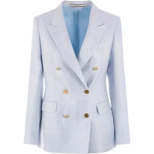 Double-Breasted Linen Jacket Clear , female, Sizes: S - Tagliatore - Modalova