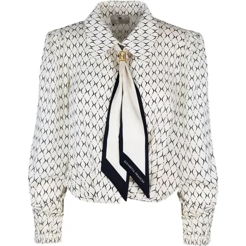 Georgette Diamond Print Cropped Shirt , female, Sizes: L, S, M - Elisabetta Franchi - Modalova