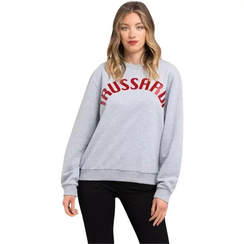 Grauer Oversized Baumwoll-Sweatshirt , Damen, Größe: XS - Trussardi - Modalova