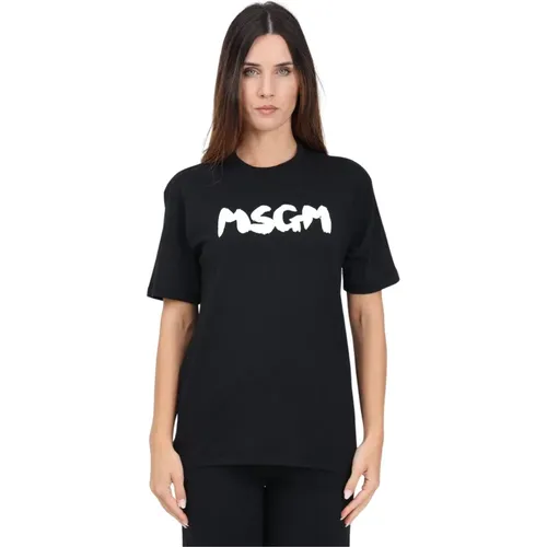 Schwarzes T-Shirt mit kurzem Ärmel und Logo-Druck , Damen, Größe: M - MSGM - Modalova