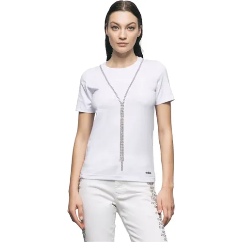 Damen Baumwoll T-Shirt mit Strass-Accessoire , Damen, Größe: S - Gaëlle Paris - Modalova
