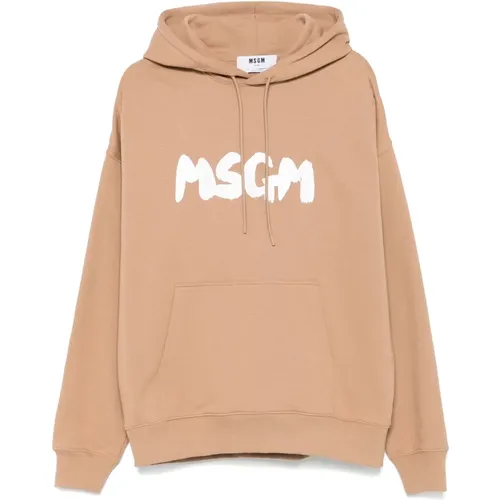 Beiger Pullover mit Kapuze und Logo - MSGM - Modalova