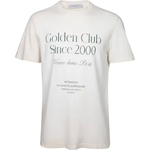 Vintage Crew Neck T-shirt Weiß/Grün , Herren, Größe: S - Golden Goose - Modalova