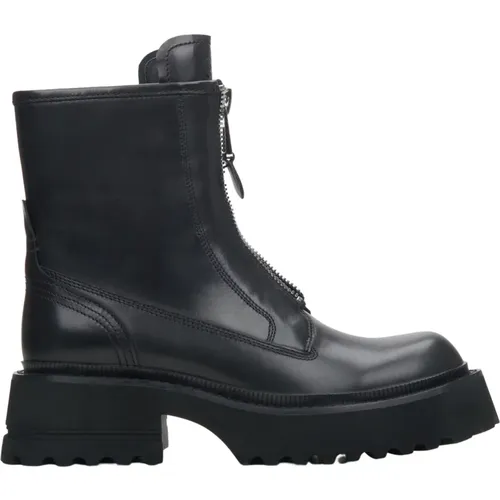 Schwarze Leder Stiefeletten für Damen mit Dekorativem Reißverschluss Er00114331 , Damen, Größe: 38 EU - Estro - Modalova