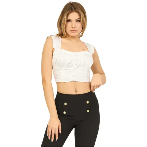 Crop Cotton Heart Neck Shirt , female, Sizes: L, M - Guess - Modalova