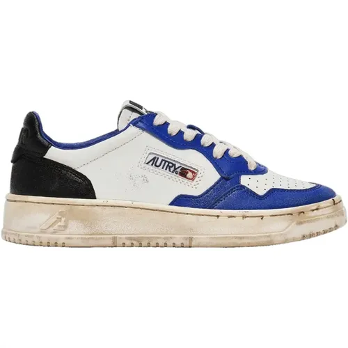 Vintage White Blue Black Leather Sneakers , male, Sizes: 6 UK - Autry - Modalova