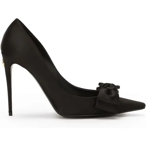 Schwarzer Satin Stiletto-Absatz mit Schleife , Damen, Größe: 38 EU - Dolce & Gabbana - Modalova