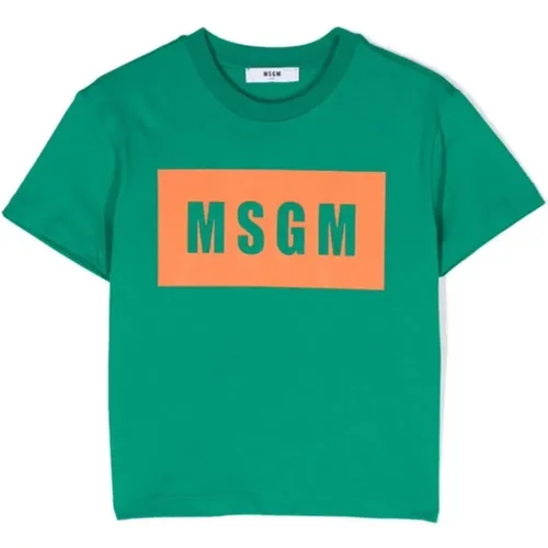 Grünes Baumwoll-Jersey Jungen T-Shirt,Fuchsia Baumwoll-Jersey T-Shirt, Baumwoll-Jersey Jungen T-Shirt,Schwarzes Baumwoll-Jersey-Jungen-T-Shirt - Msgm - Modalova