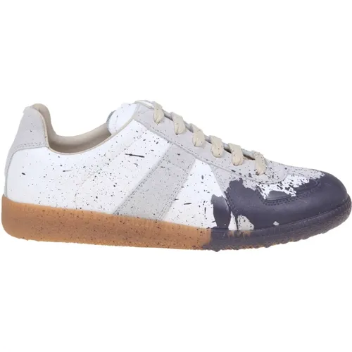 Leather Sneakers with Paint Detail , female, Sizes: 8 UK - Maison Margiela - Modalova