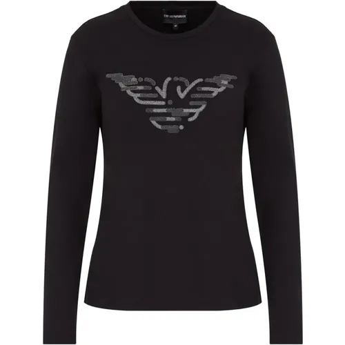 Long Sleeve Sporty Women T-Shirt with Round Neck and Logo , female, Sizes: S - Emporio Armani - Modalova