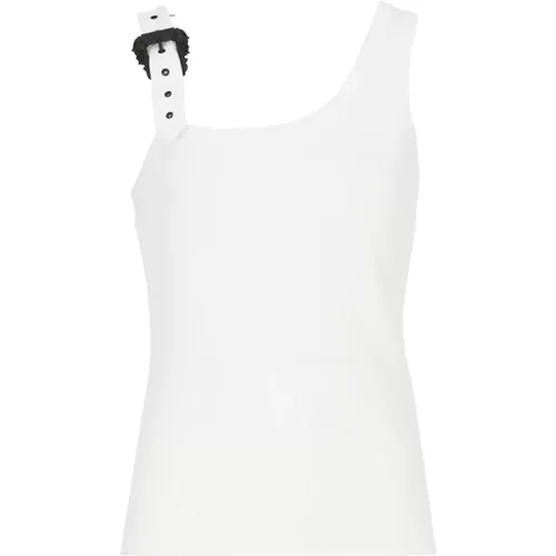 Weiße Gerippte Baumwolltop mit Logo-Schnalle , Damen, Größe: S - Versace Jeans Couture - Modalova