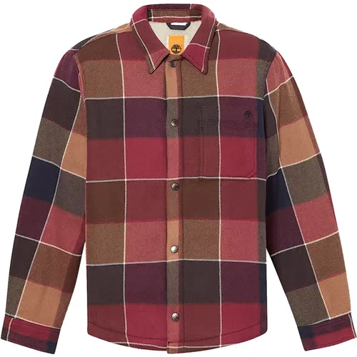 Red Checkered Fleece Lined Men's Shirt , male, Sizes: S, L, 2XL, XL, M, 3XL - Timberland - Modalova