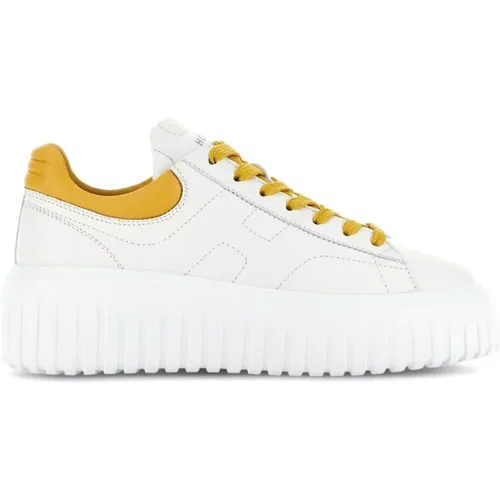Weiße Ledersneaker mit dicker gelber Gummisohle,Premium Leder Sneakers mit H Stripes - Hogan - Modalova