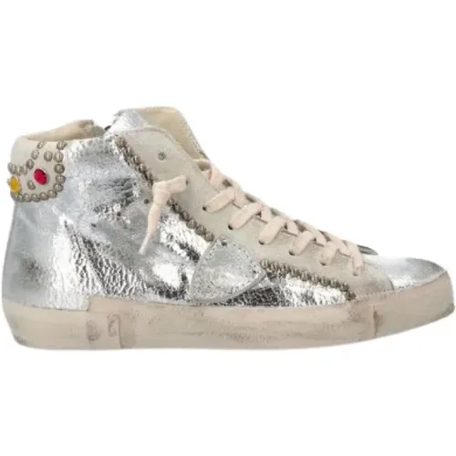 Iridescent Studded High Top Sneakers , female, Sizes: 3 UK, 6 UK - Philippe Model - Modalova